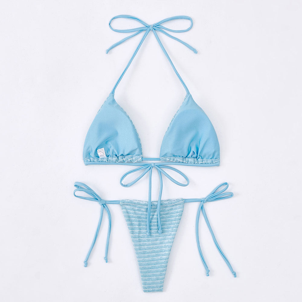 Shimmer Embroidered String Thong Triangle Brazilian Two Piece Bikini