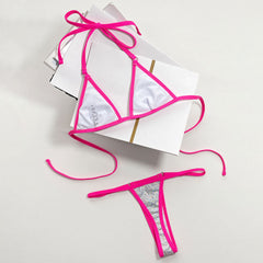 Shimmer Gingham String Cheeky Thong Micro Triangle Brazilian Two Piece Bikini