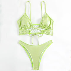 Shimmer High Leg Cheeky Lace Up Tie Front Brazilian Two Piece Bikini
