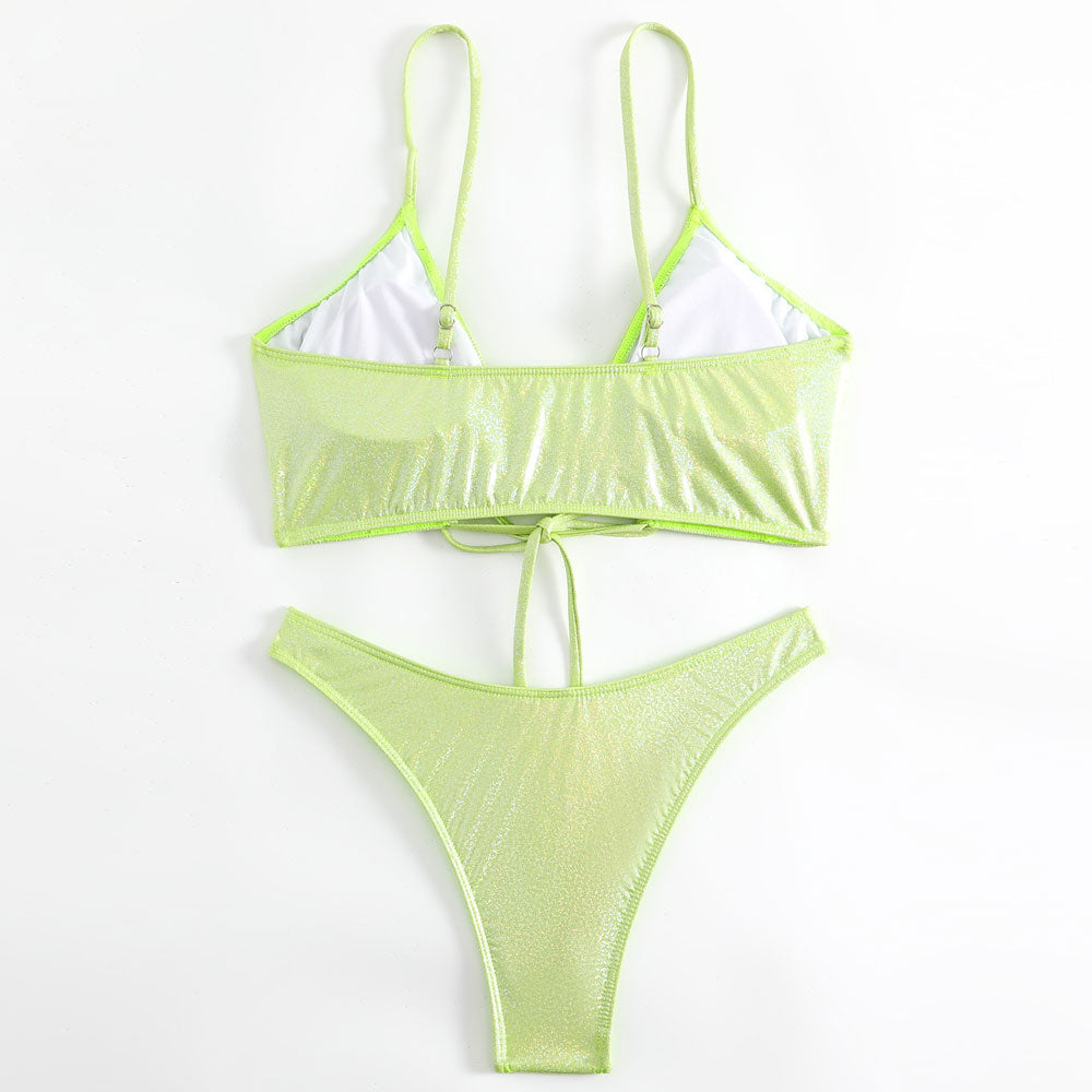 Shimmer High Leg Cheeky Lace Up Tie Front Brazilian Two Piece Bikini