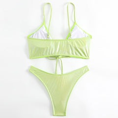 Shimmer High Leg Cheeky Lace Up Tie Front Brazilian Two Piece Bikini