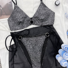 Shimmering O Ring Tie Side Bralette Brazilian Two Piece Bikini