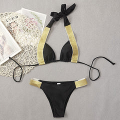 Sparkly Contrast High Cut Cheeky Triangle Brazilian Two Piece Bikini