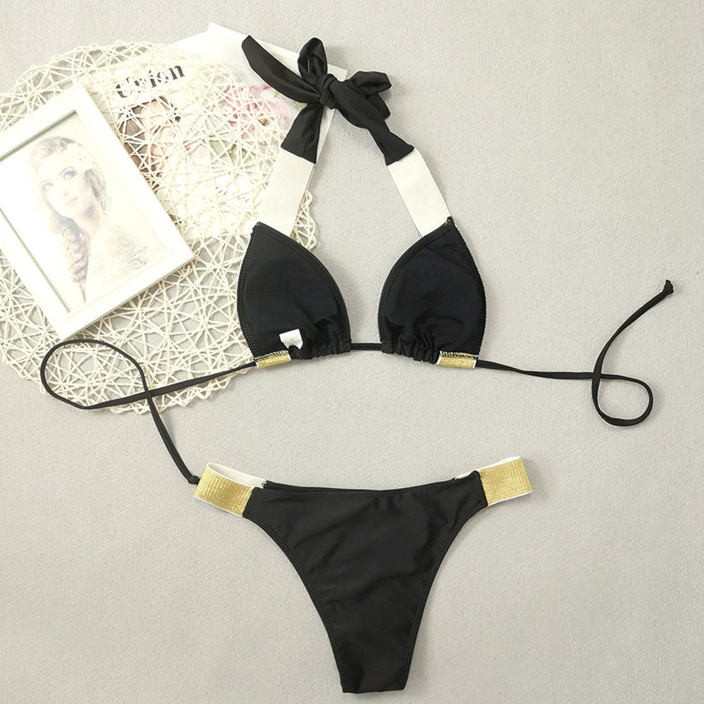 Sparkly Contrast High Cut Cheeky Triangle Brazilian Two Piece Bikini