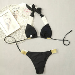 Sparkly Contrast High Cut Cheeky Triangle Brazilian Two Piece Bikini