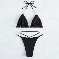 Sparkly Crystal Metallic String Triangle Brazilian Two Piece Bikini