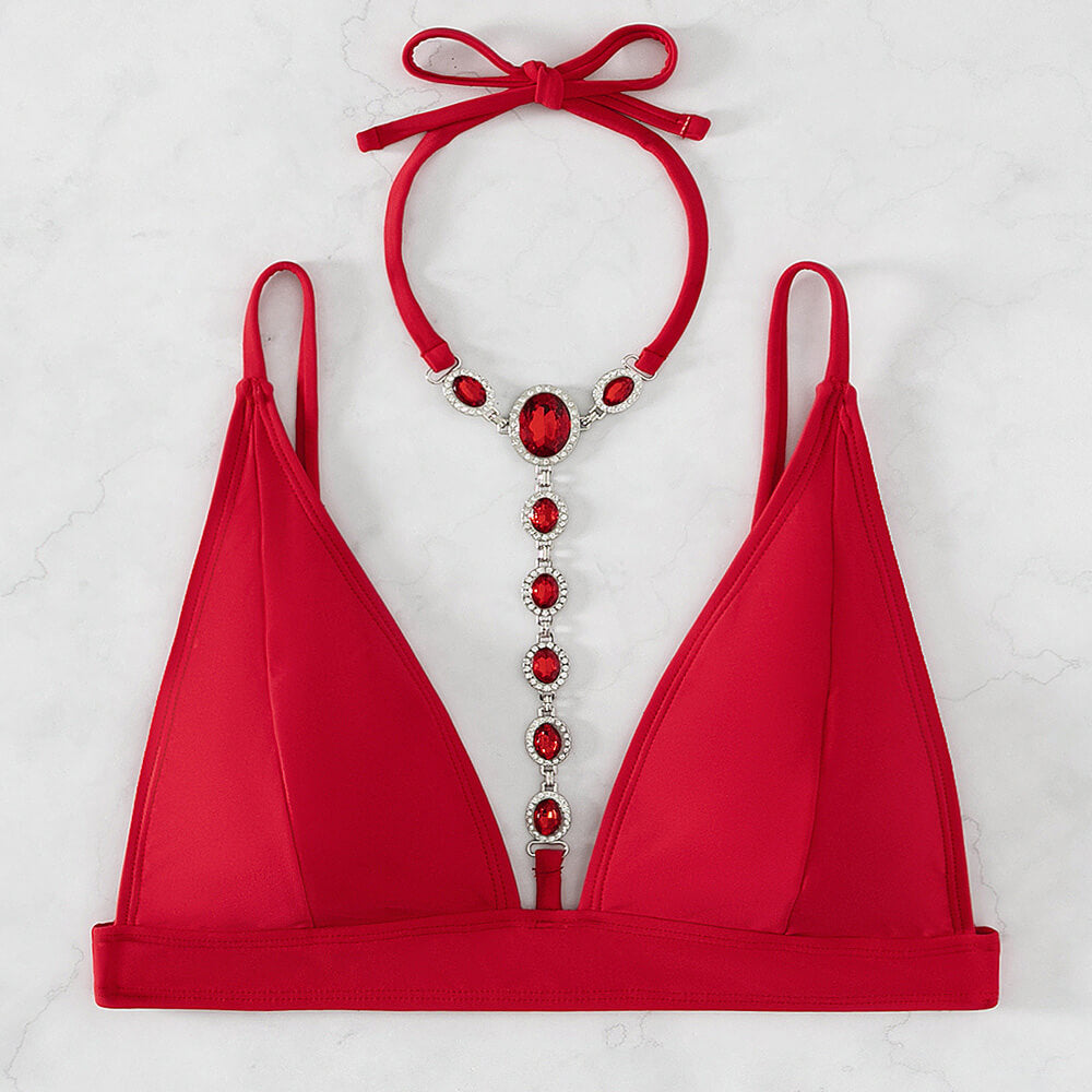 Sparkly Crystal Thong Halter Triangle Brazilian Two Piece Bikini