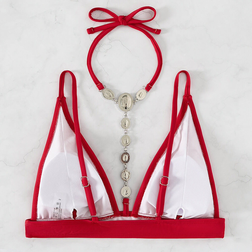 Sparkly Crystal Thong Halter Triangle Brazilian Two Piece Bikini