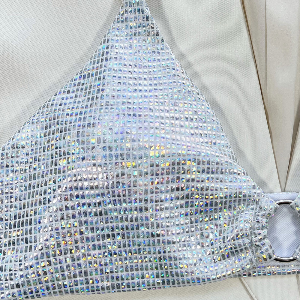 Sparkly Grid O Ring String Bralette Brazilian Two Piece Bikini