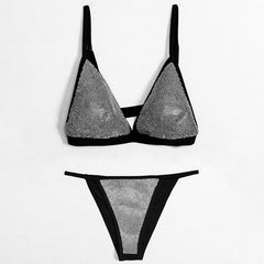 Sparkly Rhinestone String Triangle Brazilian Two Piece Bikini