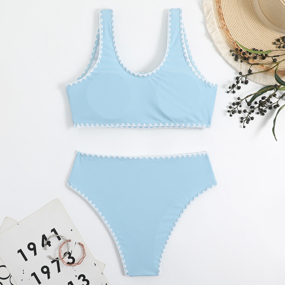 Sport Contrast Crochet High Waist Brazilian Two Piece Bikini