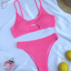 Striking High Waist Smocked Cutout Brazilian Two Piece Bikini