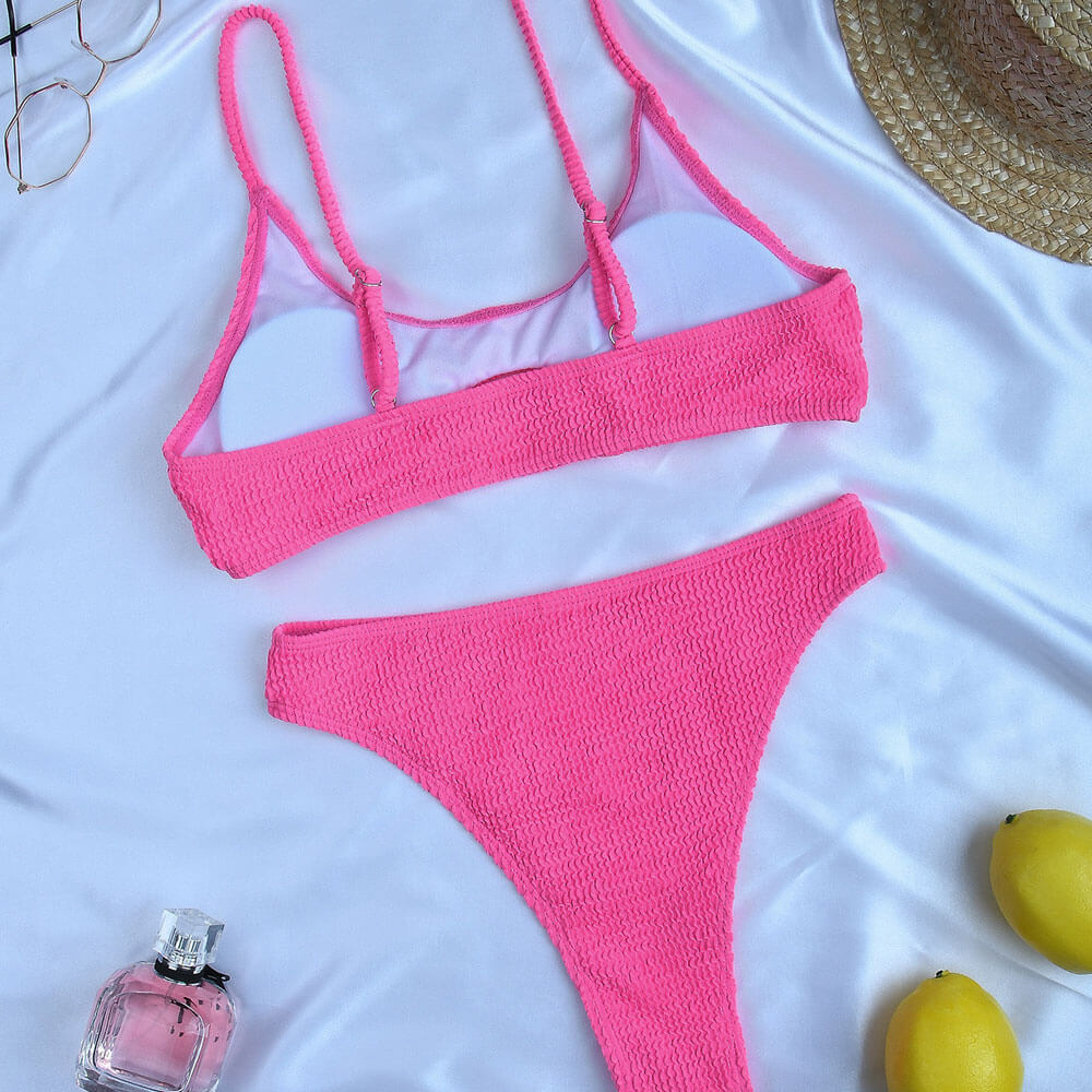 Striking High Waist Smocked Cutout Brazilian Two Piece Bikini