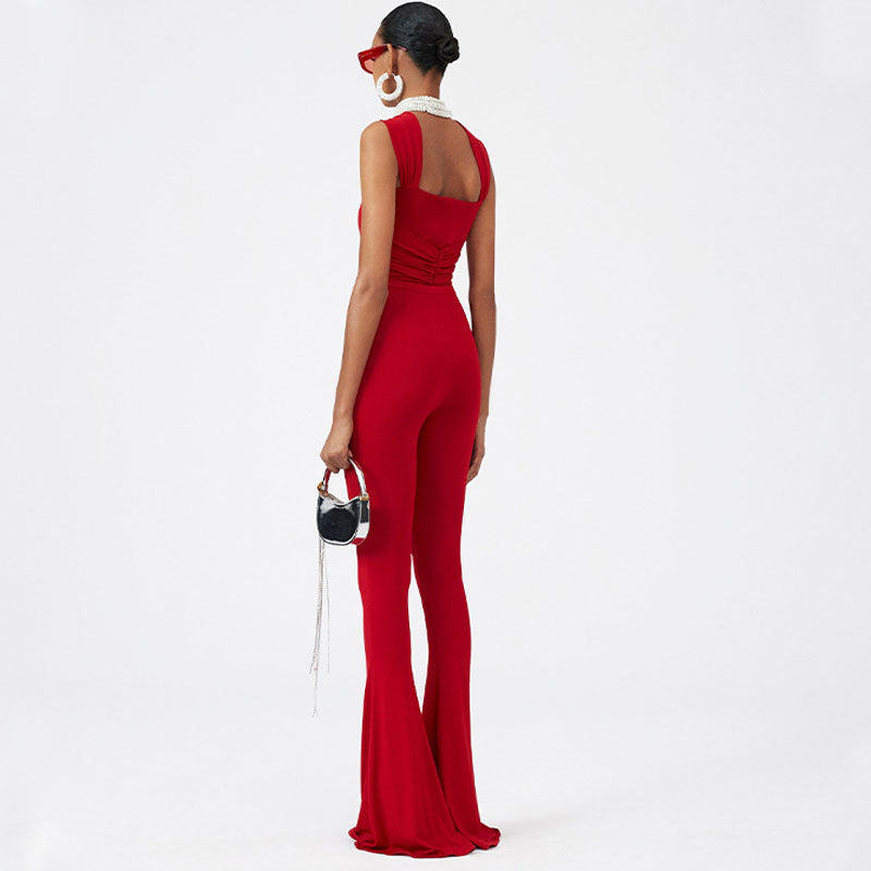 Striking Solid Color High Waist Skinny Flared Cover Up Pants