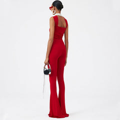 Striking Solid Color High Waist Skinny Flared Cover Up Pants