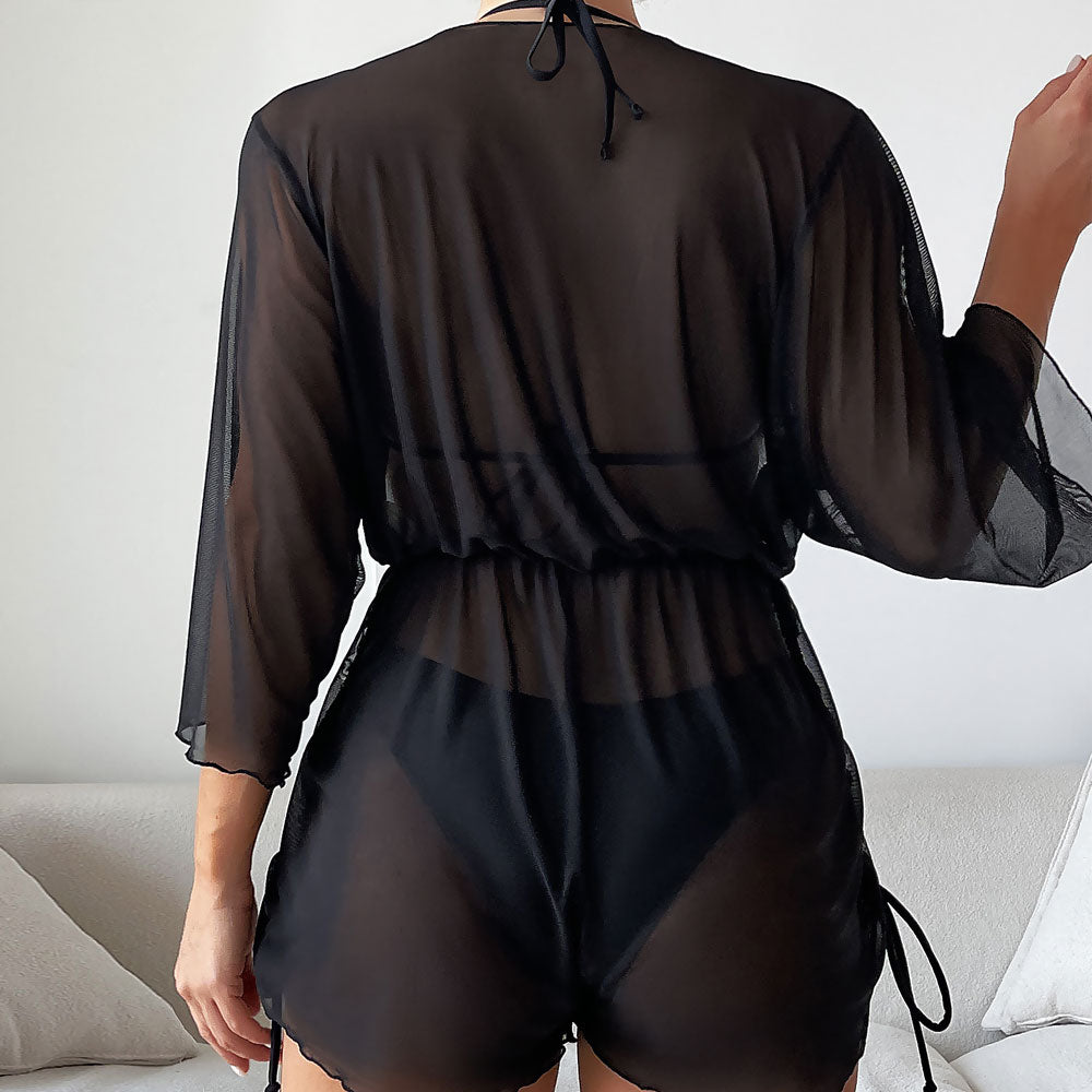 Stunning Drawstring High Cut Slide Triangle Brazilian Three Piece Bikini