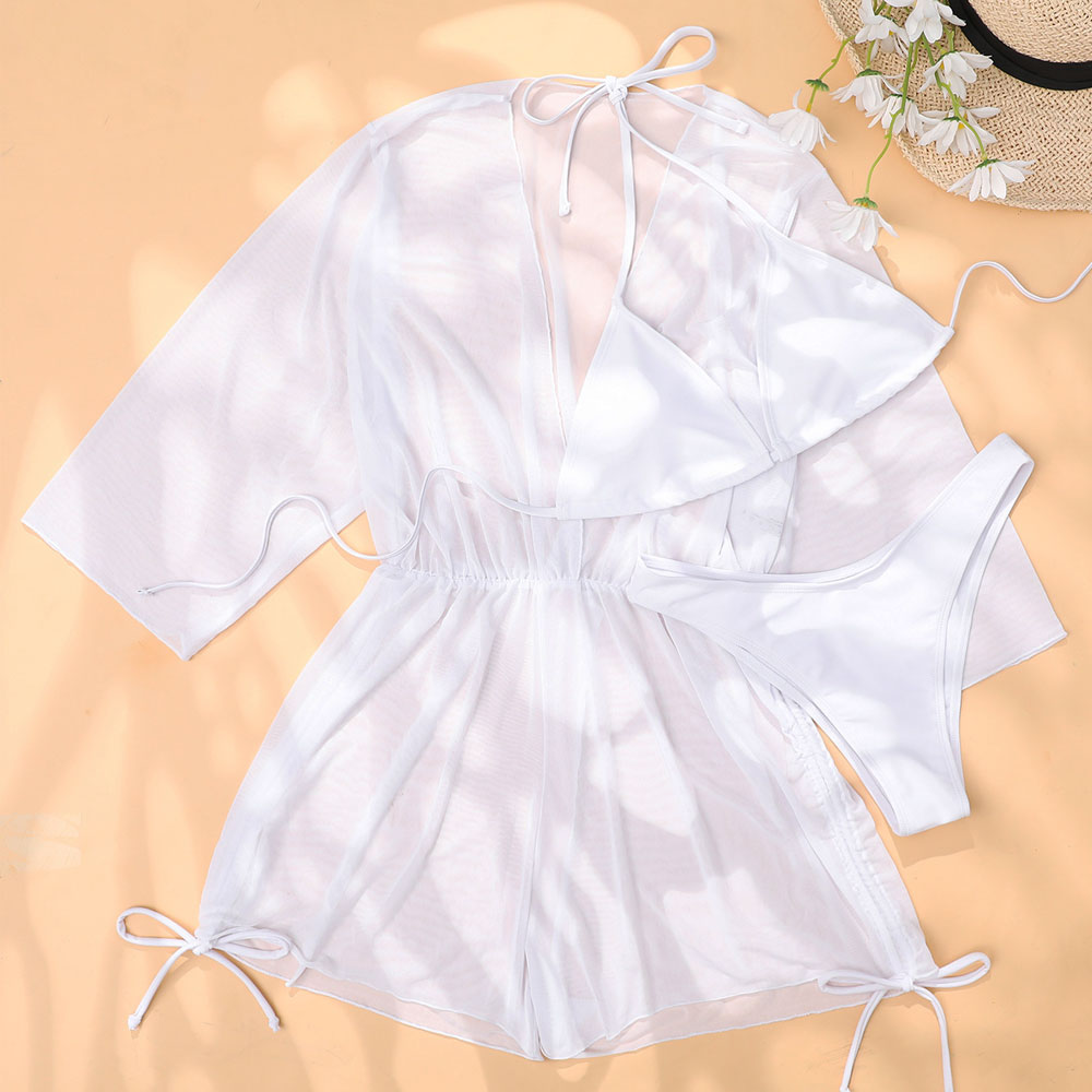 Stunning Drawstring High Cut Slide Triangle Brazilian Three Piece Bikini