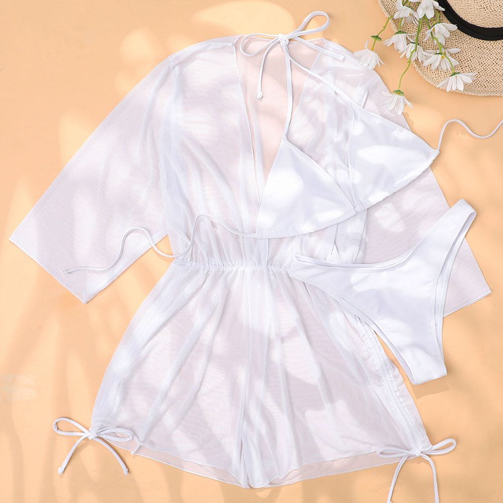 Stunning Drawstring High Cut Slide Triangle Brazilian Three Piece Bikini
