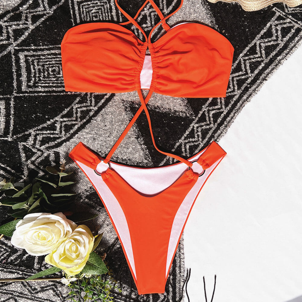 Sultry High Cut Crisscross O Ring Cutout Brazilian One Piece Swimsuit