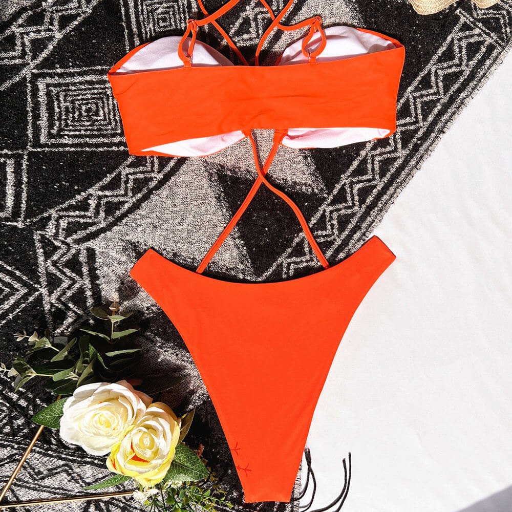 Sultry High Cut Crisscross O Ring Cutout Brazilian One Piece Swimsuit