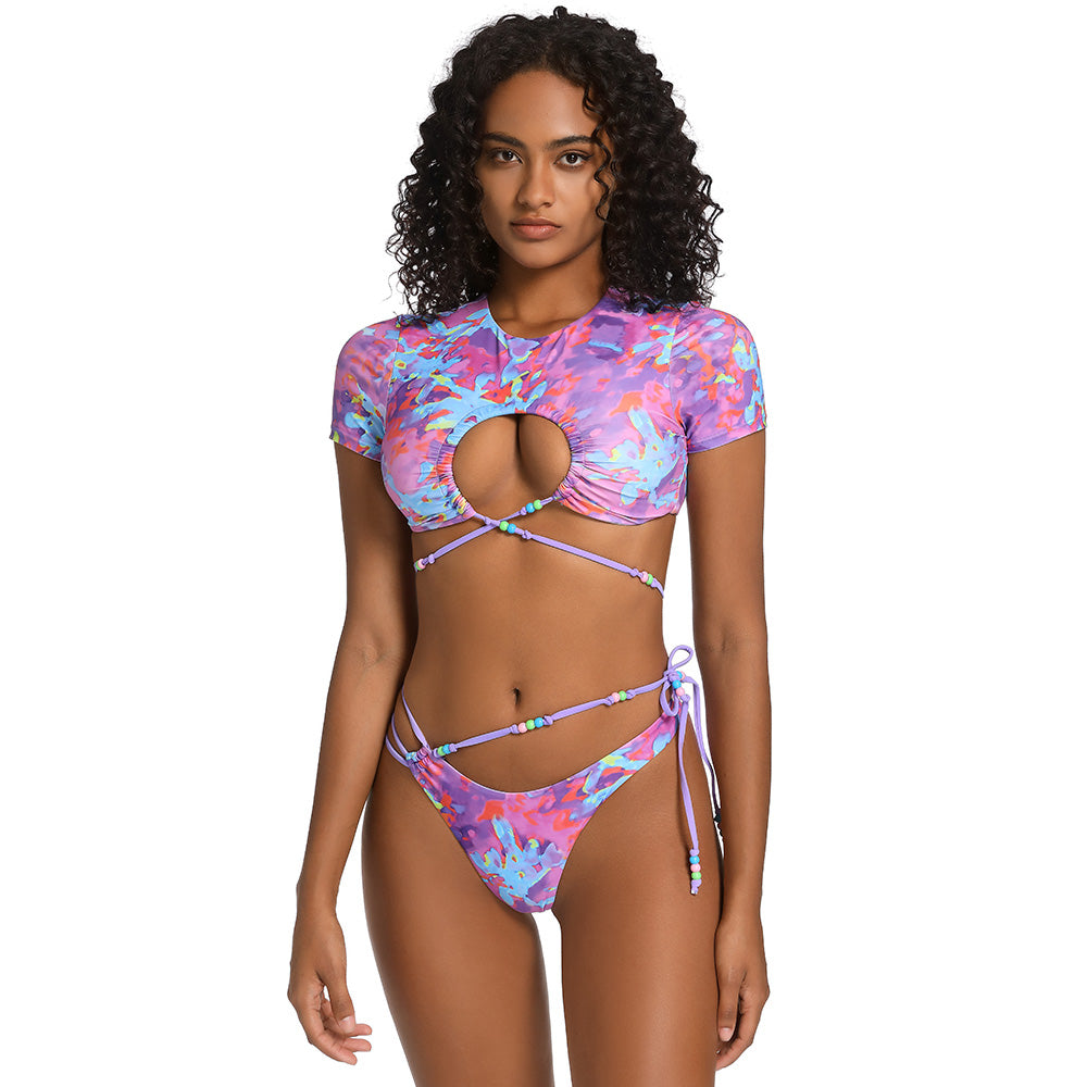 Tie Dye High Cut Thong Cutout Wrap Crop Brazilian Two Piece Bikini