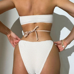 Trendy Crochet Fishnet Cut Out O Ring Halter Brazilian Two Piece Bikini