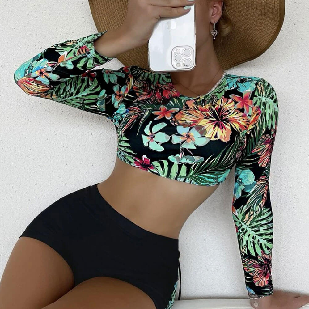 Tropic Boyshort Long Sleeve Lace Up Brazilian Two Piece Bikini