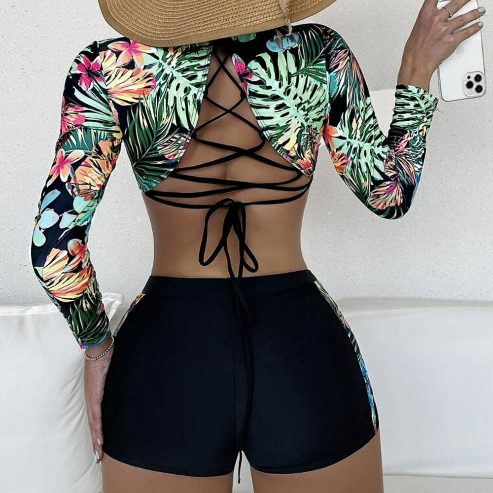 Tropic Boyshort Long Sleeve Lace Up Brazilian Two Piece Bikini