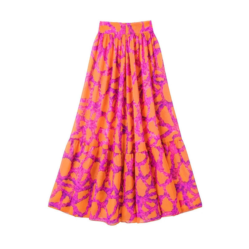 Tropical Contrast Rope Print High Waist Tie Up High Split Maxi Cover Up Sarong