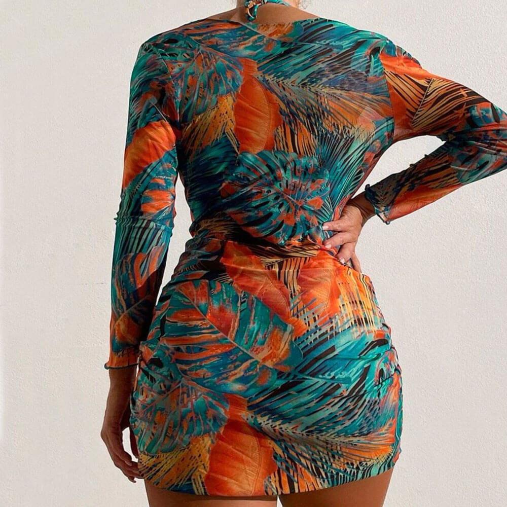 Tropical Drawstring Slide Triangle Brazilian Three Piece Bikini