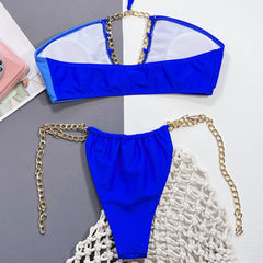 Tropical Two Tone Chain Strap Cutout Halter Brazilian Two Piece Bikini