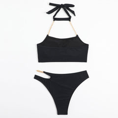 Unique Cutout Cheeky Chain Link Halter Brazilian Two Piece Bikini