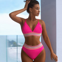 Wavy Crochet Trim High Waist Triangle Brazilian Two Piece Bikini