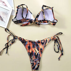 Wild Leopard O Ring Tie String Underwire Brazilian Three Piece Bikini