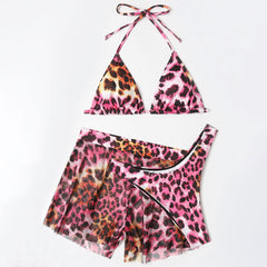 Wild Leopard Print Boyshort High Cut Triangle Brazilian Three Piece Bikini
